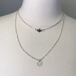 Silver Double Chain Bird & Pendant Necklace